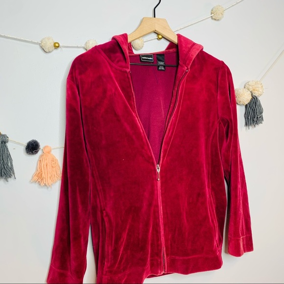 VINTAGE y2k preppy maroon velour sweatshirt zip up hoodie - Picture 6 of 11